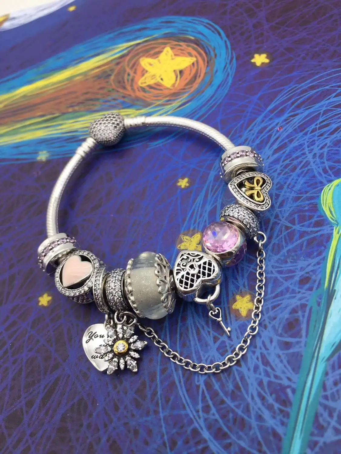 

Keris Store Quality Original 1:1 100%925 Sterling Silver Love Key Snowflake Pendant Bracelet Free Shipping