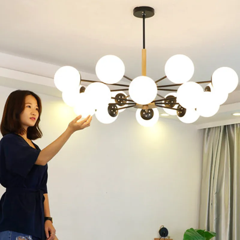 

Adjustable Lustre LED Chandelier For Living Room Wood Hanging Lights Lustres para sala de jantar Dining Lighting Fixtures