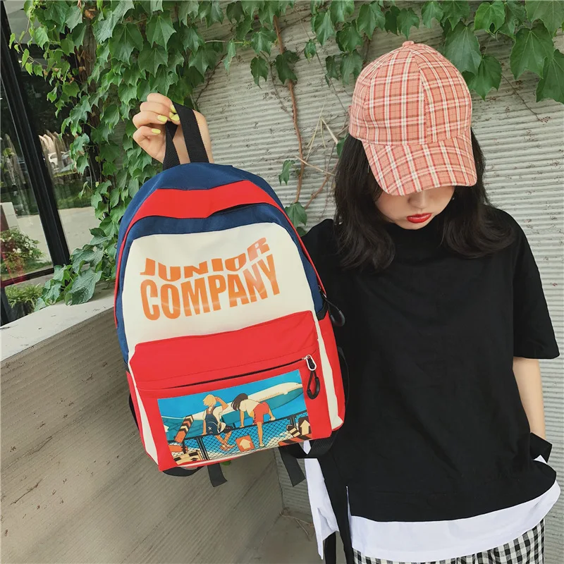 

2020 New Style Trend Europe And America Canvas Printed Contrast Color Schoolbag Travel Bag Women's Casual Backpack Backpack