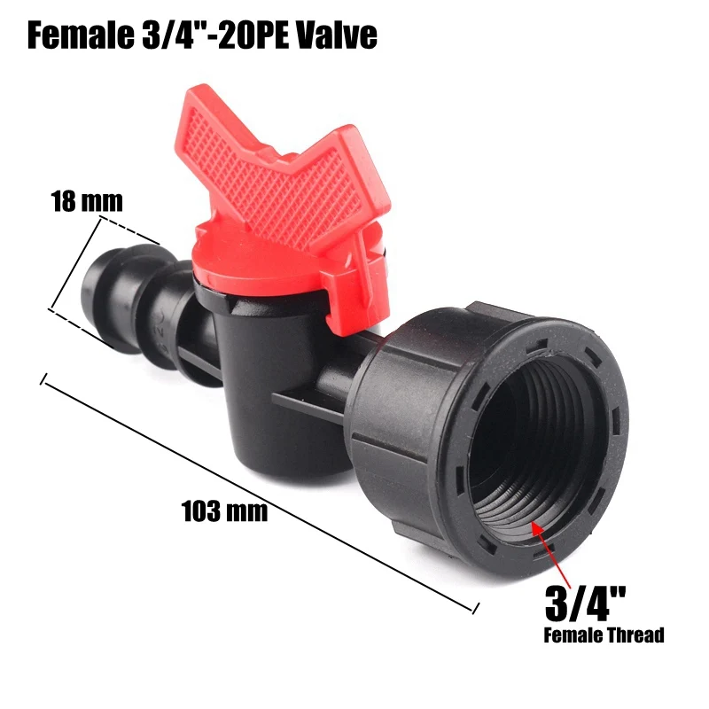 

20pcs 3/4''-20mm PE Irrigation Valve Greenhouse Drip Irrigation System Tube Fittings Water Hose Switch Garden Water Connectors