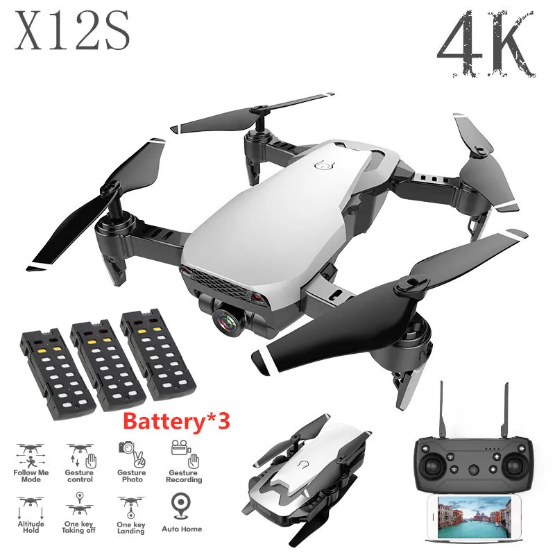 X12S FPV RC Дрон 4K камера оптический поток селфи Дрон складной Wifi Квадрокоптер Вертолет игрушка Профессиональный мини Дрон камера - Цвет: 4K white 3B