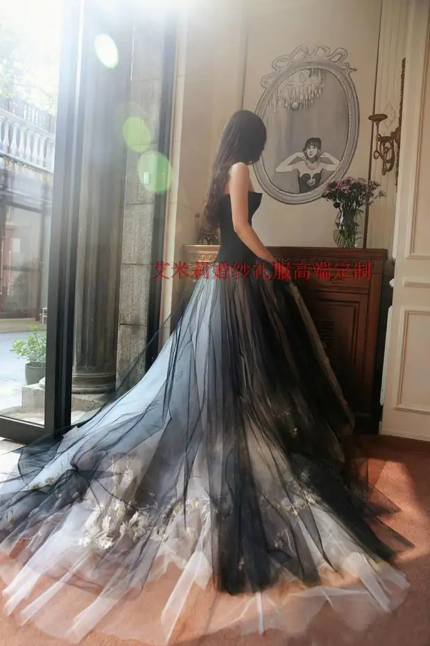 Черное и белое Тюлевое цветочное сексуальное длинное платье Hot8 vestido de festa длиной до пола вечернее платье для выпускного вечера платья для матери невесты