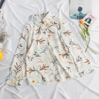 

2020 summer new chiffon women shirts floral all match slim long-sleeved lady elegant shirts outwear coat tops