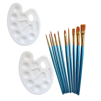 

10 in 1 Painting Brushes Set Art Functional Gouache Oil Watercolor Drawing Tool Line Drawing Tool with 2 PCS Color Palette