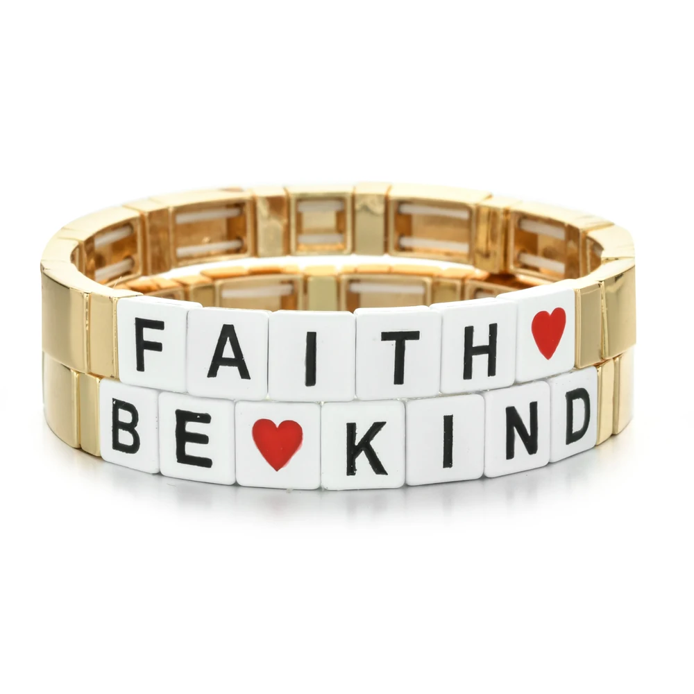 Лидер продаж браслет с бусинами надписью FAITH & BE радужной плитой богемные