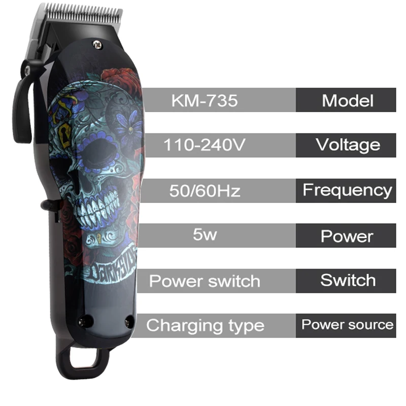 Kemei Cordless hair clipper professional hair trimmer men electric powerful beard cutting machine lithium battery 100v-240v hair clipper hair trimmer