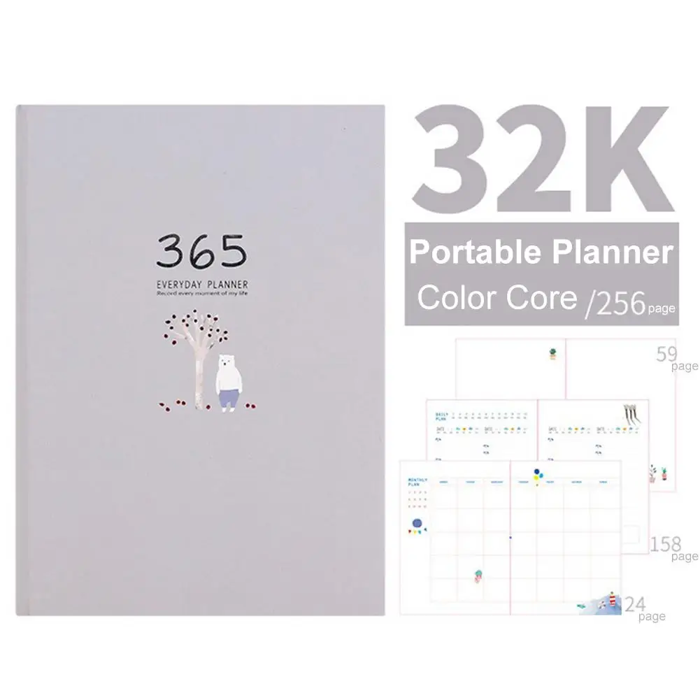 Newest 32K hardcover 128 Sheets Year Planner Hardcover Hard Page Lovely Notebook for Business Office School Students Supplies