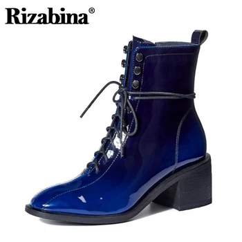 

Rizabina Women Winter Short Boots Patent Leather Rivets Women Ankle Boots Fashion Cool Women Shoes Party Footwear Size 34-42