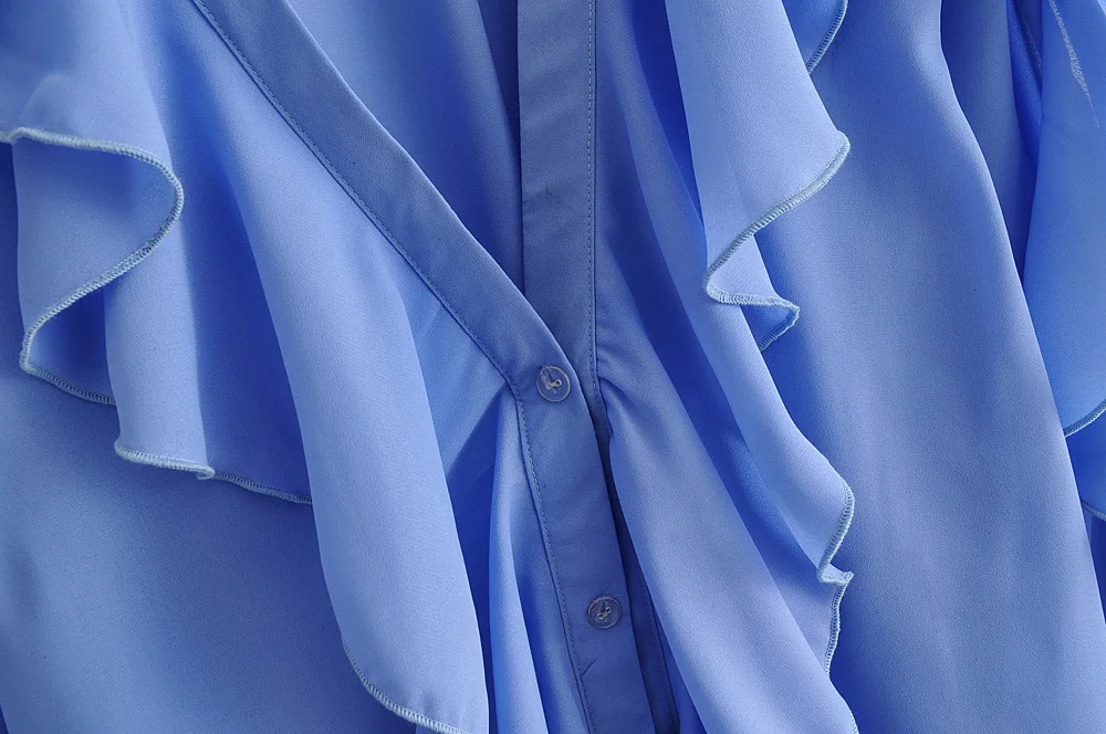 Модная женская шифоновая блузка Za с оборками, рубашки с длинным рукавом и глубоким v-образным вырезом, плиссированные женские летние офисные топы, блузы, одежда