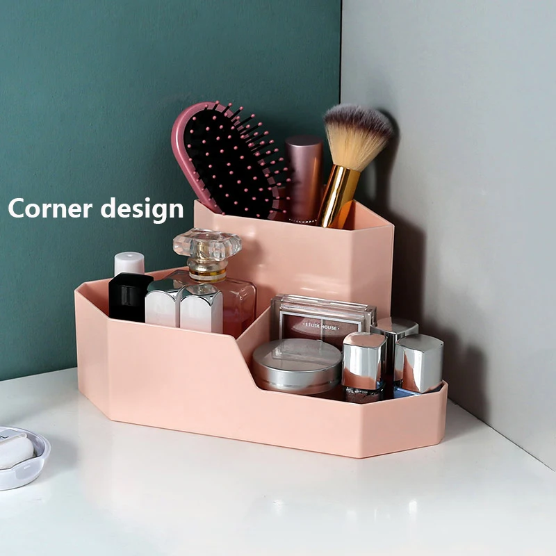 

Corner Storage Box Makeup Organizer Desktop Office Bin ABS Cosmetic Case Remote Control Holder Small Objects/Skin Care Container