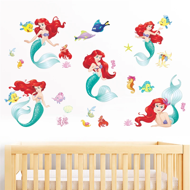 disney mermaid princess 25*70cm wall stickers For kids rooms home decor cartoon wall decals pvc posters diy mural art