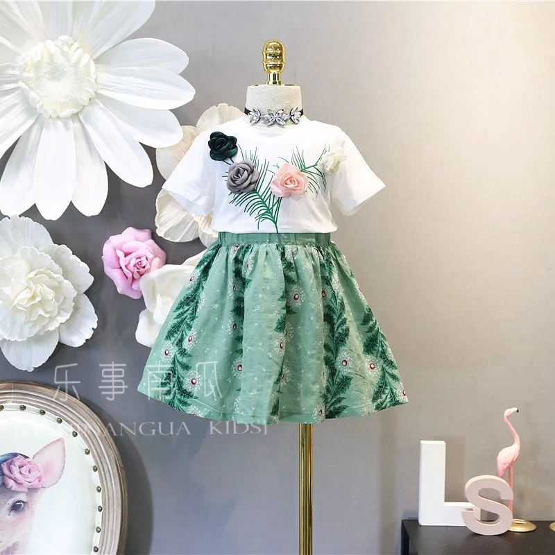 

Childrenswear GIRL'S Suit Stereo Flower T-shirt And Skirt 19 Summer Wear New Style 3-8-Year-Old