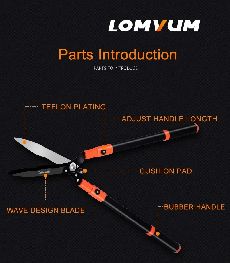 LOMVUM профессиональные ножницы для живой изгороди прогонами обрезать брэнш ножницы острые быстро обрезать ножницы отрезать забор сдвига