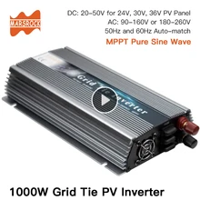 1000W On Grid Tie Solar Inverter, 20-50V DC to AC 80-260V Pure Sine Wave Inverter for 1000-1200W 24V, 30V, 36V PV or Wind Power