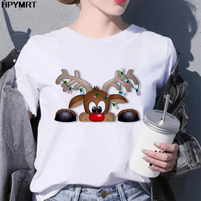 

Cute Reindeer Printed T Shirt Women 2020 New Short Sleeve Merry Christmas T-shirt Female White Tee Shirt Harajuku Tops Clothing