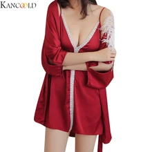 KANCOOLD Сексуальное Женское ночное платье без рукавов с v-образным вырезом шелковая атласная пижама длинные халаты Ночная одежда пять цветов M-2XL Лидер продаж