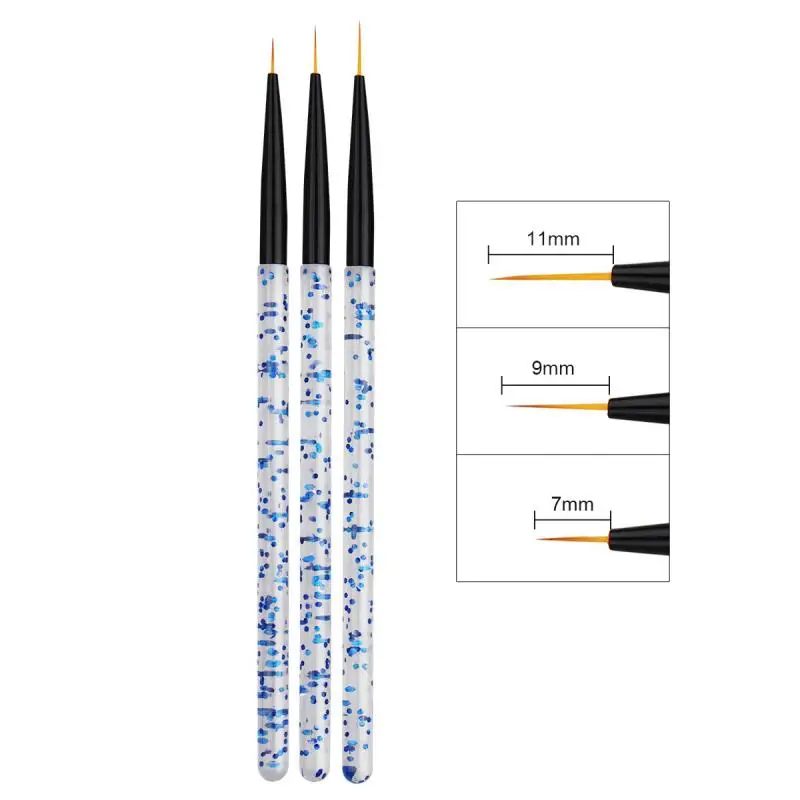3 unids/set de línea de arte pintura bolígrafo acrílico pinceles para Gel UV dibujo delineador de cristales brillo de diseño francés 3D puntas DIY herramienta de la manicura