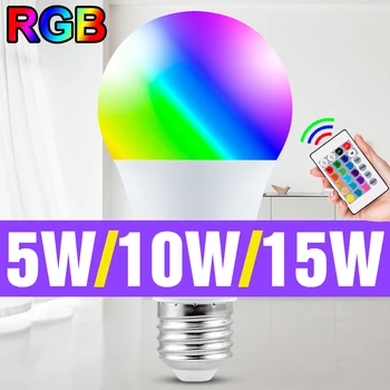 

220V Led RGB Lamp E27 IR Remote Control Led Bulb 5W 10W 15W Led Light Bulb 110V Dimmable Color Dynamic Lighting Party Decor Lamp