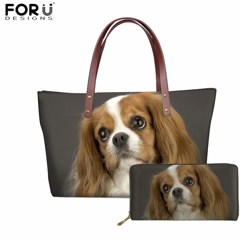 

FORUDESIGNS Cavalier King Charles Spaniel Dog Handbags Women Tote Bags Designer Casual Leather Purse Female Top-Hand Bags Bolsos