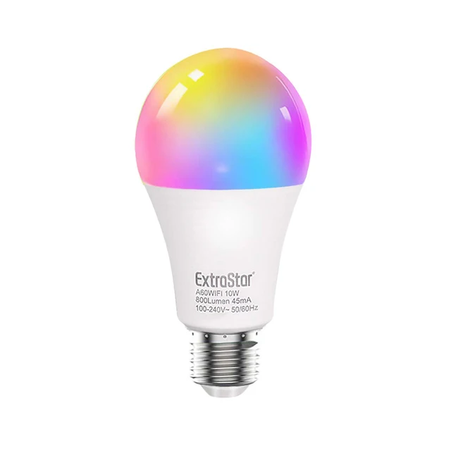 ExtraStar®Only 10W E27 smart LED bulb warm/cold lights & RGB, lamp works with Alexa Google at 2.4GHz WIFI