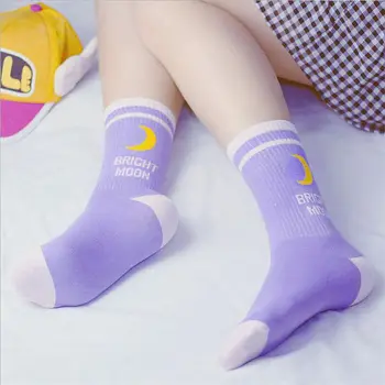 

1 pair Light Moon Cotton Socks Korean Harajuku English Letter Sock Woman Socks Funny Japanese Harajuku Purple Moon Pile of socks