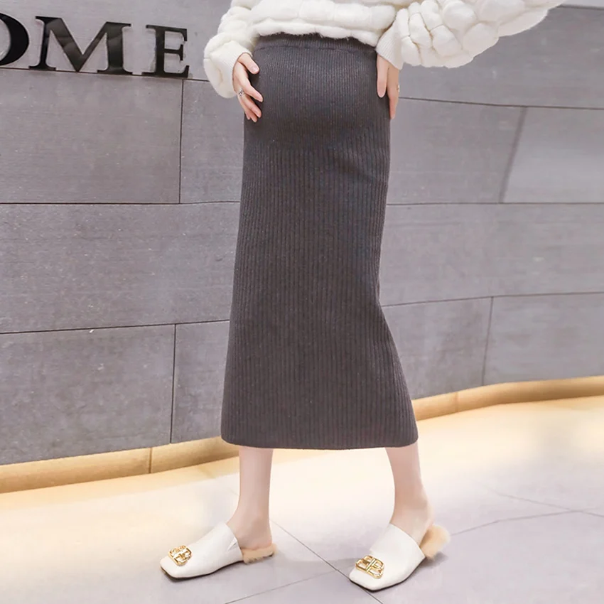 Maternity wear Half body skirt autumn and winter knit bag hip step skirt long section pregnant women stomach lift wool tid