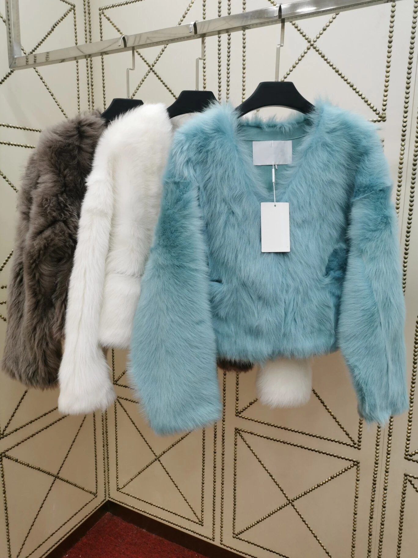 2010 New Arrival Spring Clothes Women High Quality Wool Sheepskin White Brown Turquoise Jacket Fashion V Neck Thick Fur Coat