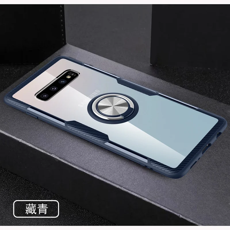 Navy Прозрачное акриловое кольцо Броня чехол для samsung Note 10 Plus Note 9 чехол автомобильный Магнитный чехол-держатель Note 10 Plus чехол Note10 Capa - Цвет: Navy