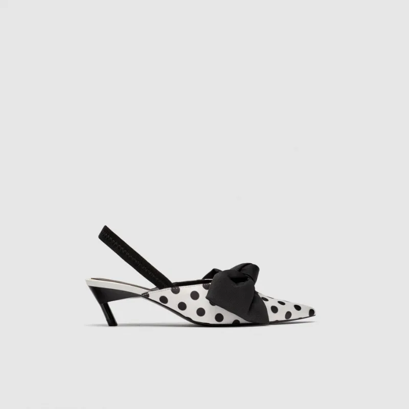 

2019 New Style Spring Summer Za Series RA Europe And America Sandals Women's Pointed Shallow Mouth Bow Polka Dot Thin Heeled Kit
