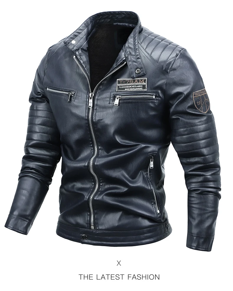 Men's Youth PU Leather Jacket Plus Velvet Motorcycle Clothing Warm Fashion Jacket Casual Jacket Leather Men bomber jacket