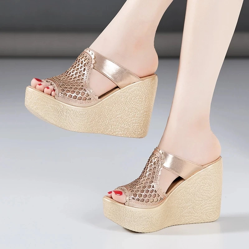 Women High Heels High Heel Sandals For Women Summer Peep Toe Lace Mesh Wedge Heels Sandal