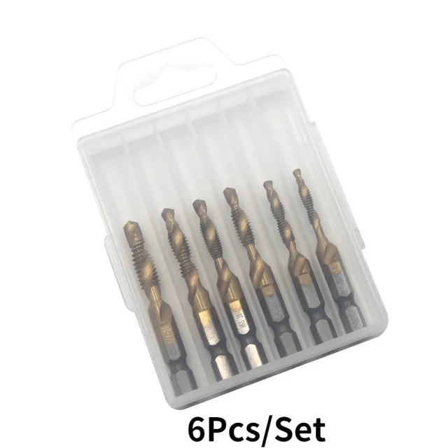 High Speed Steel Hexagonal Shank Composite Screw Tap / Triad Multifunctional Screw Tap M3M4M5M6M8M10 6PCS
