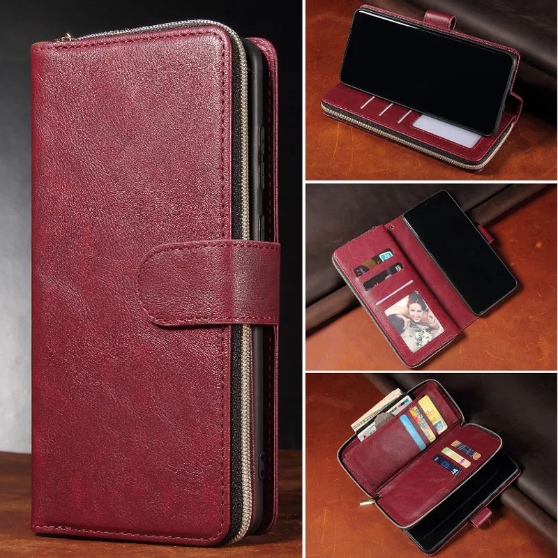 Luxury Leather Zipper Wallet Phone Case with Card Slots & Flip Cover