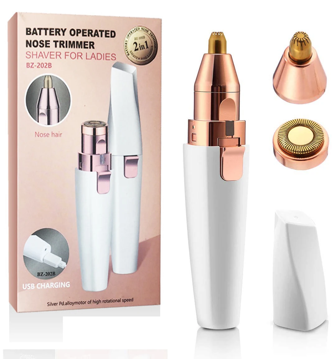 

2 In 1 USB Rechargeable Electric Trimmer Eyebrow Razors Nose Painless Hair Remove Body Lips Ear Lady Epilator Multifunction