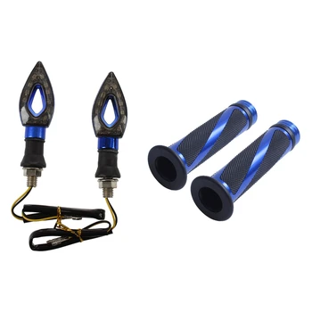 

2X 12V Universal Lighting Indicator Lamp Signal Lights Flashing for Motorcycle Honda-BLUE & 2x 7/8 CNC Motorcycle Handlebar Grip
