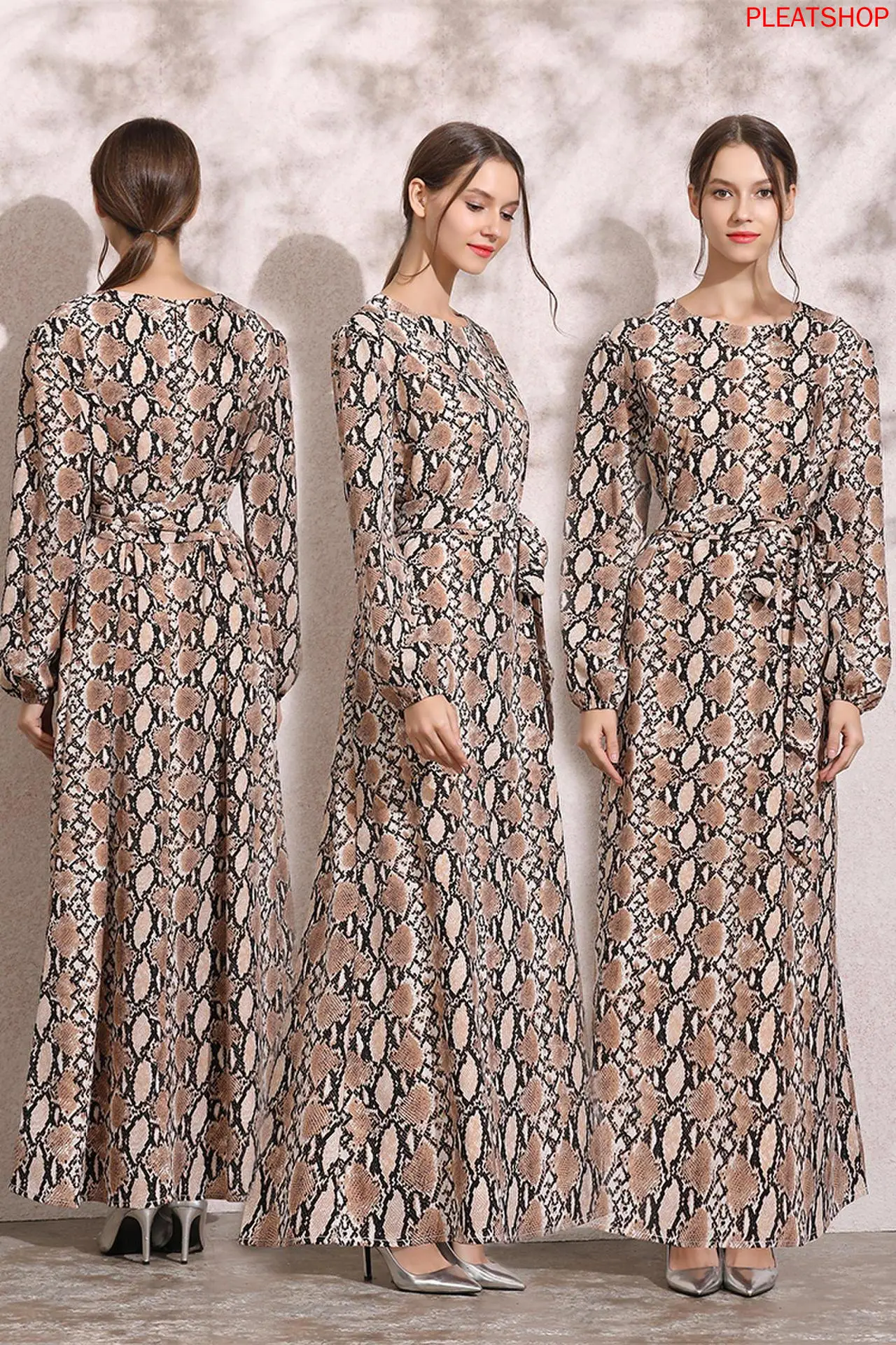 

Arab Ethnic-Style Long dress Autumn And Winter Long Sleeve Large Size Snakeskin Print Big Hemline Dress robe maxi dress long