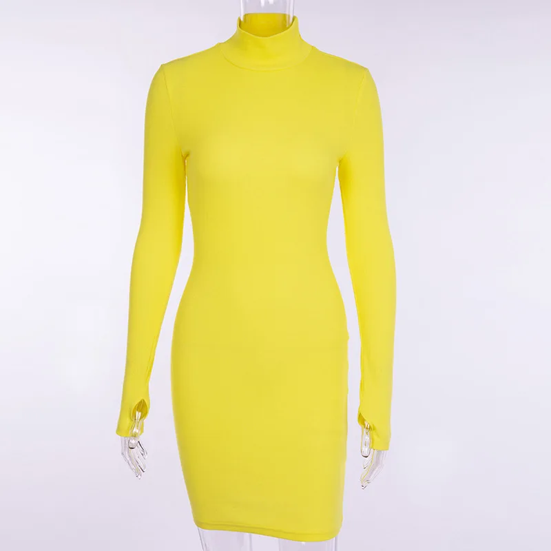 

Spring Women Solid Color Slim Fit Dress Long Sleeve Turtleneck Collar Female Skirtsexy Casual Oversized Dresses Vestidos