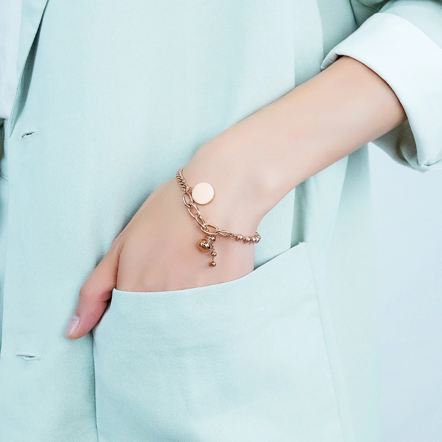 Danity розовое золото диск и Тыква браслет из нержавеющей стали Бесплатная лазерная