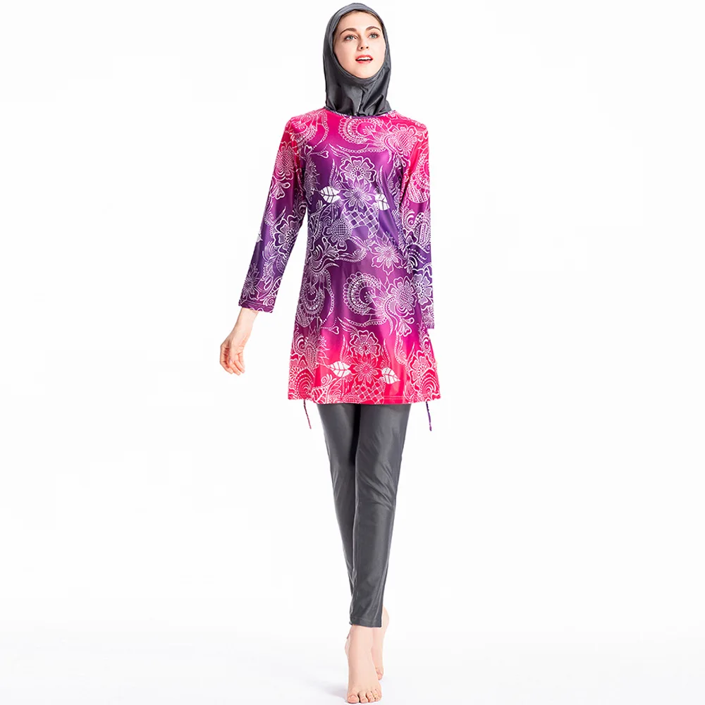 Muslim Swimsuits for Women - Hijab Swimwear Girls Modest Islamic Burkini Fashion Flora Printed Arab Women's Swimwear For Women