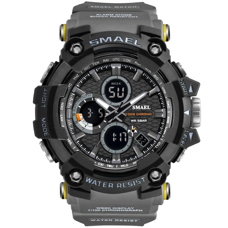 SMAEL 1802 Sports Men's Watches Top Brand Luxury Military Quartz Watch Men Waterproof Shock Male Digital Clock Relogio Masculino - Цвет: Gray Black