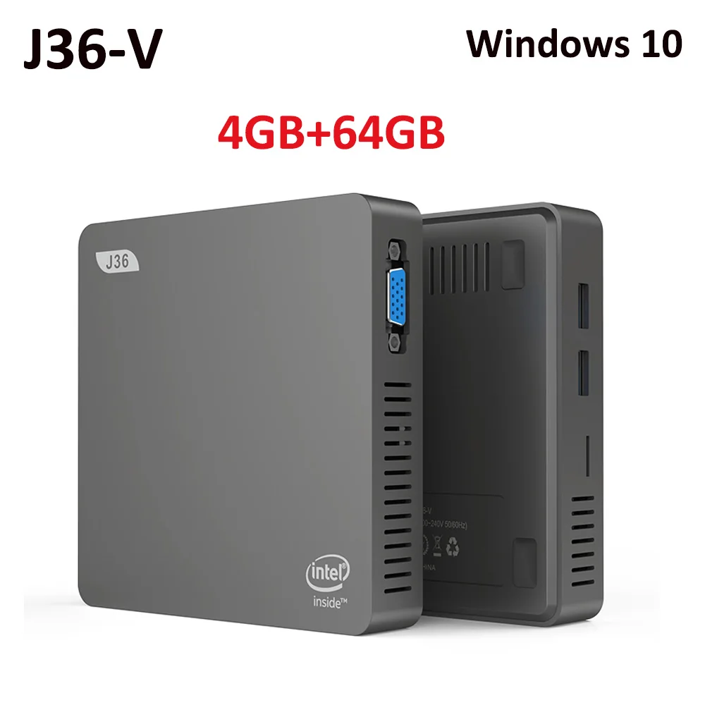 J36-V Мини ПК Intel3165 Windows 10 J3160 4 Гб+ 64 Гб BT4.0 USB3.0 HDMI 1,4+ VGA 2,5 дюйма HDD 2,4 ГГц/5,8 ГГц WiFi TF карта мини ПК