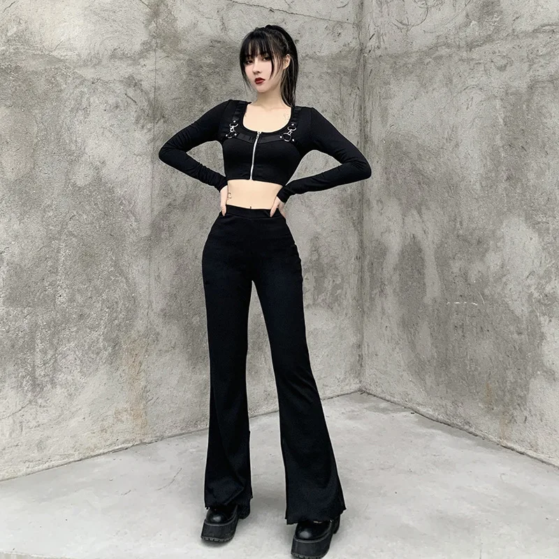 

Free Shipping Clothes Snake Pants Hip Hop Dark Retro High Waist Thin Draped Flared Pants Women Stripe Casual Girl Wide Leg Pant