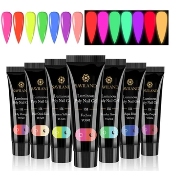 

Saviland 7pcs Glow In The Dark Nail Extension Gel Color Poly Nail Gel UV Jelly Gel Polish Nail Manicure Set Nails Art Kit