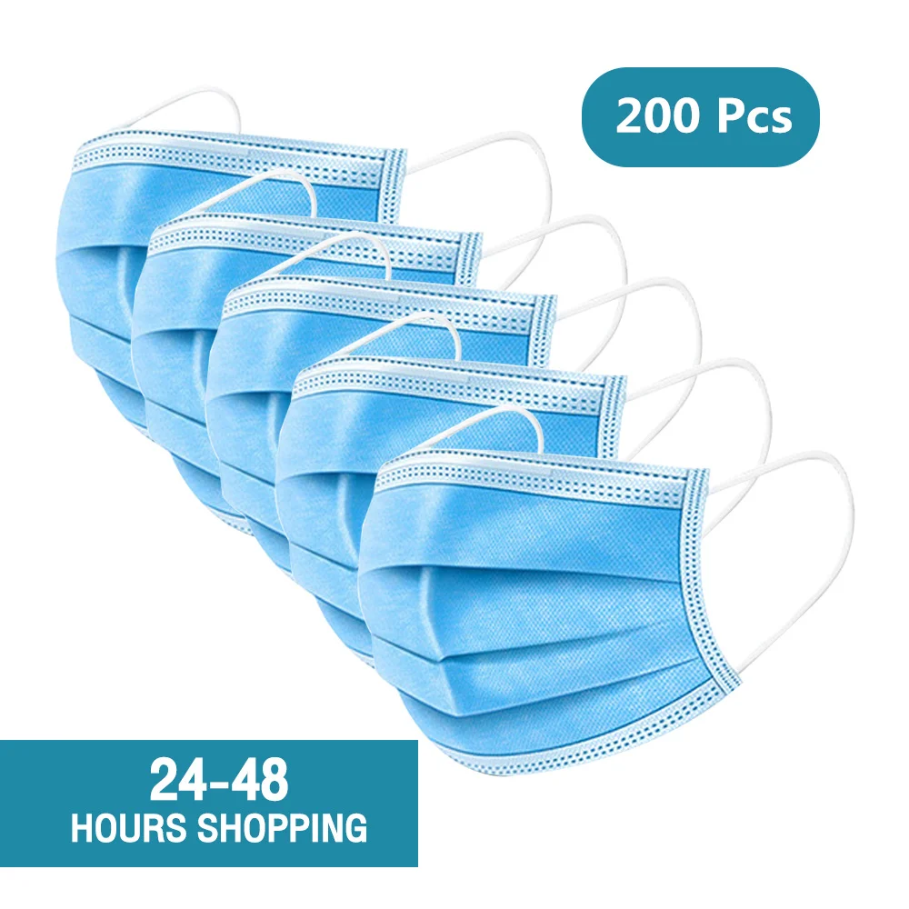 

200 pcs Face Mouth Mask Disposable Protect 3 Layers Filter Dustproof Earloop Non Woven Mouth Masks Fasting Shipping