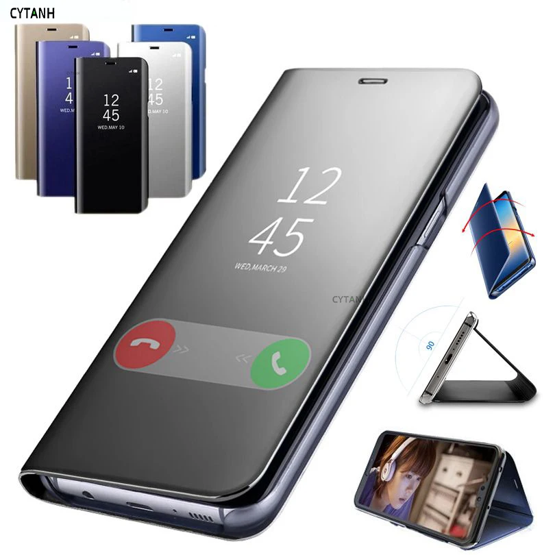 Smart Mirror Flip Phone Case For Samsung Galaxy S8 S9 S10 Plus S10E S6 S 7 Edge Clear View Cover Note 5 8 9 Fundas | Мобильные