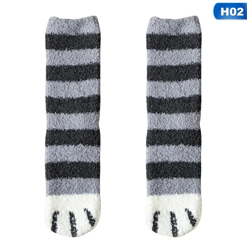 Зимние теплые носки с кошачьими лапами для женщин и девочек; носки для сна; домашние носки-тапочки; толстые носки - Цвет: H02