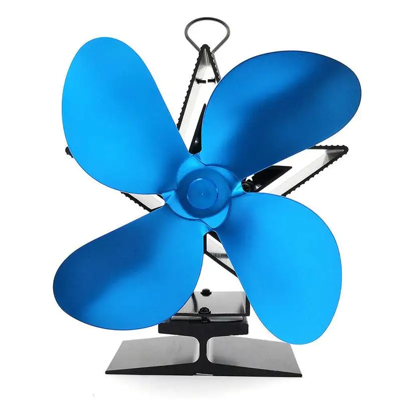 Blue Камин 4 лопасти вентилятор для печи, работающий от тепловой энергии деревянная горелка экологичный тихий вентилятор дома эффективное распределение тепла черный синий красный - Цвет: Blue