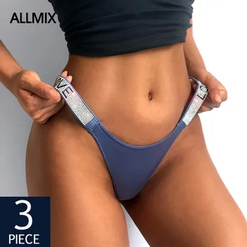 

ALLMIX 3Pcs/lot Sexy Women Letter Rhinestones Thin Belt G-string Thongs Fashion Sports Panties Mid Rise Seamless Women Intimates
