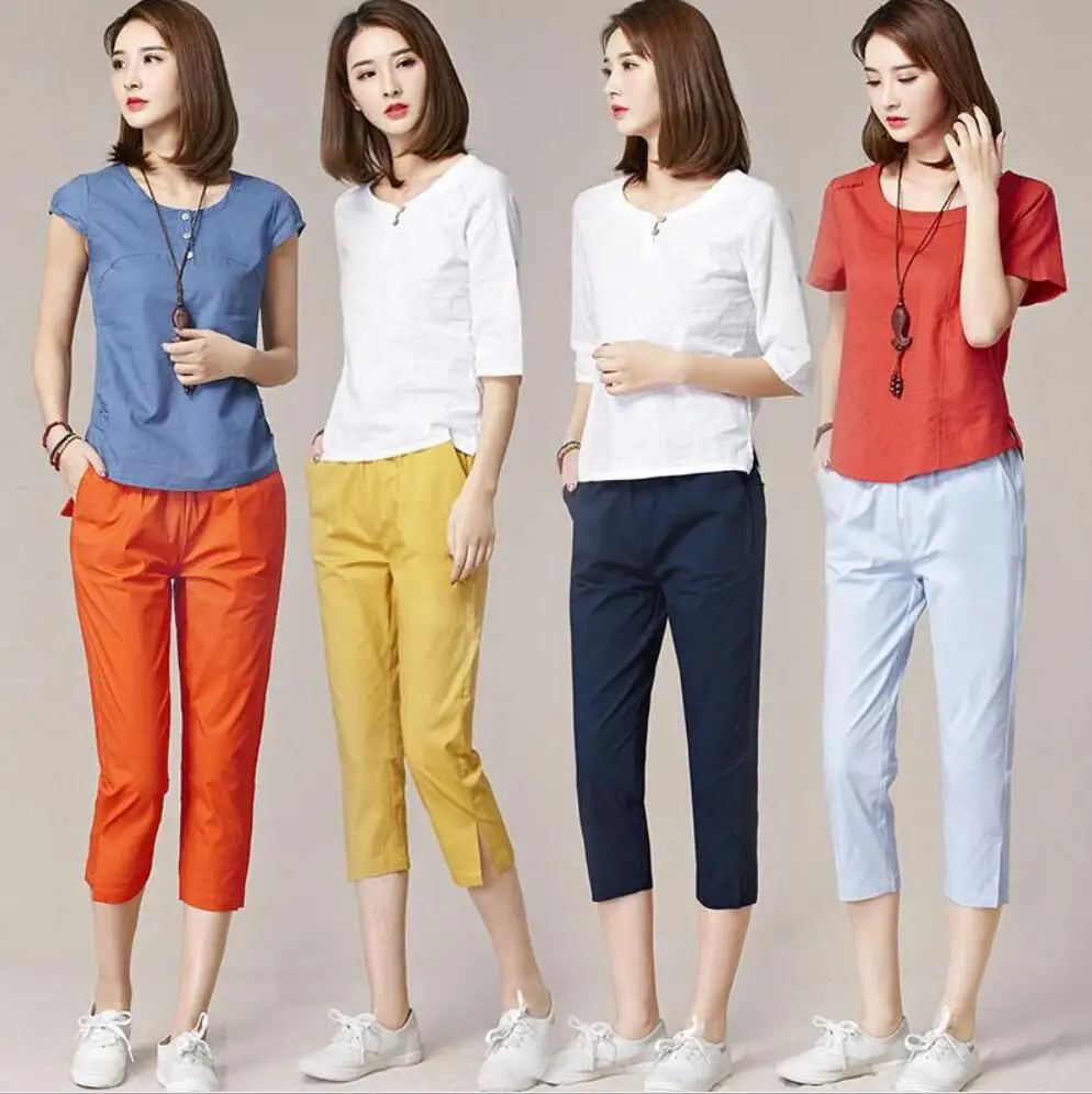 

High Quality Pure Cotton Women Capris Pants Female Summer 2022Light Comfortable Women's Pants Woman Pencil Open Fork Pants Capri