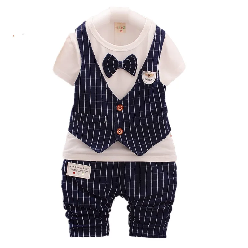 

2020 New Summer Children Gentleman Clothing Baby Boy Girl Striped T Shirt Shorts 2Pcs/sets Kids Infant Clothes Toddler Tracksuit